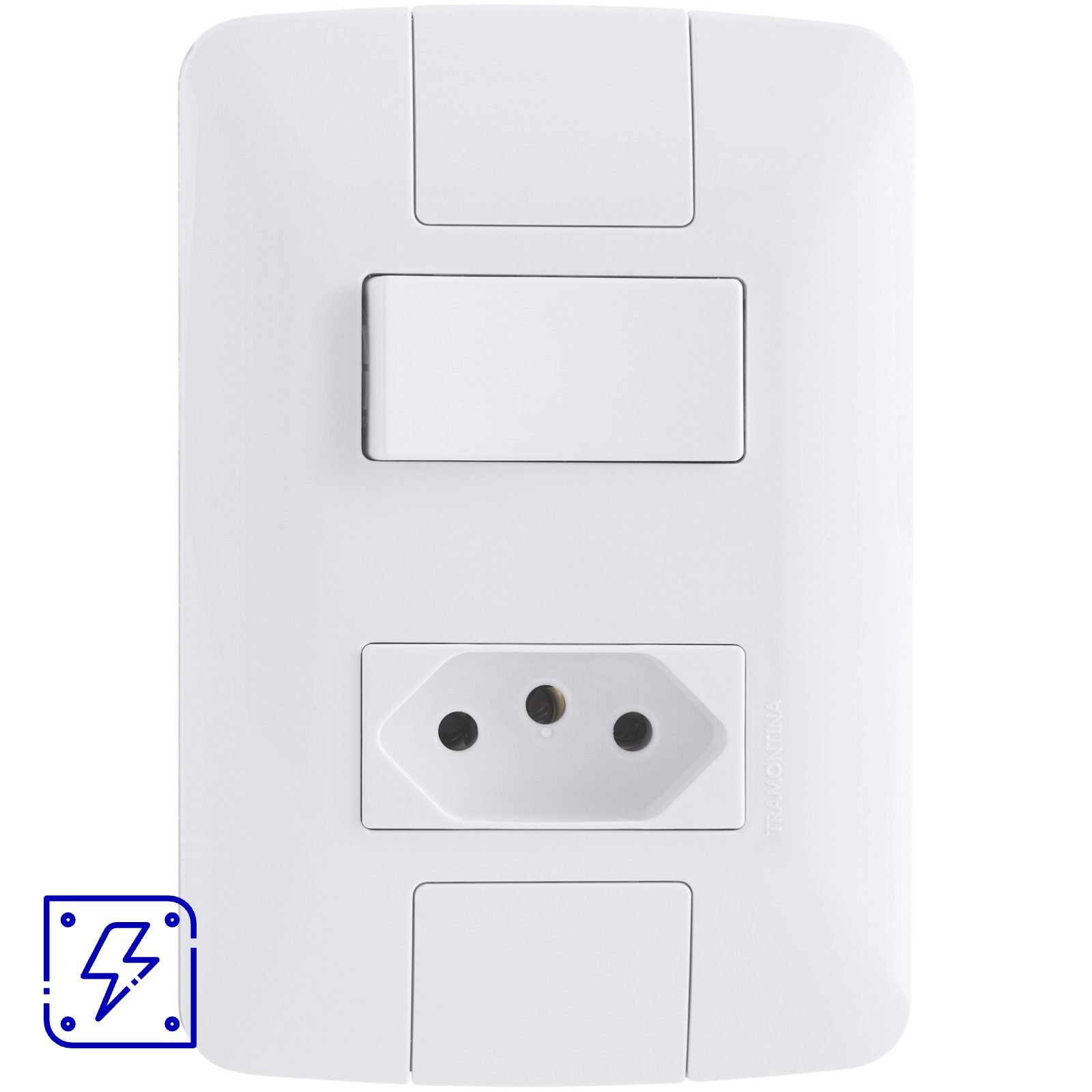 Conjunto 4x2 com 1 Interruptor Paralelo 6 A 250 V e 1 Tomada 2P+T 10 A 250 V Tramontina Aria Branco 20 UNIDADES EMB.MINIMA