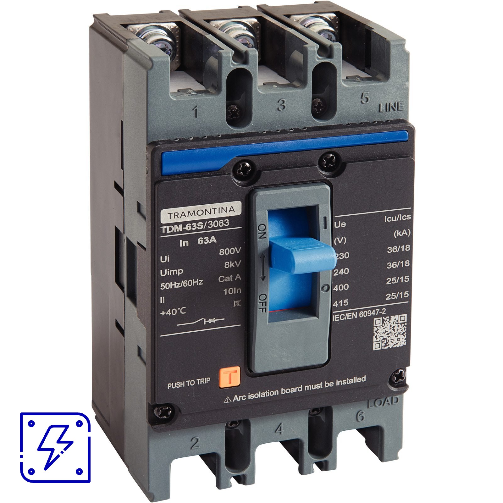 Disjuntor Caixa Moldada Tramontina TDM-63S 3P 63A 36kA 1 UNIDADES EMB.MINIMA