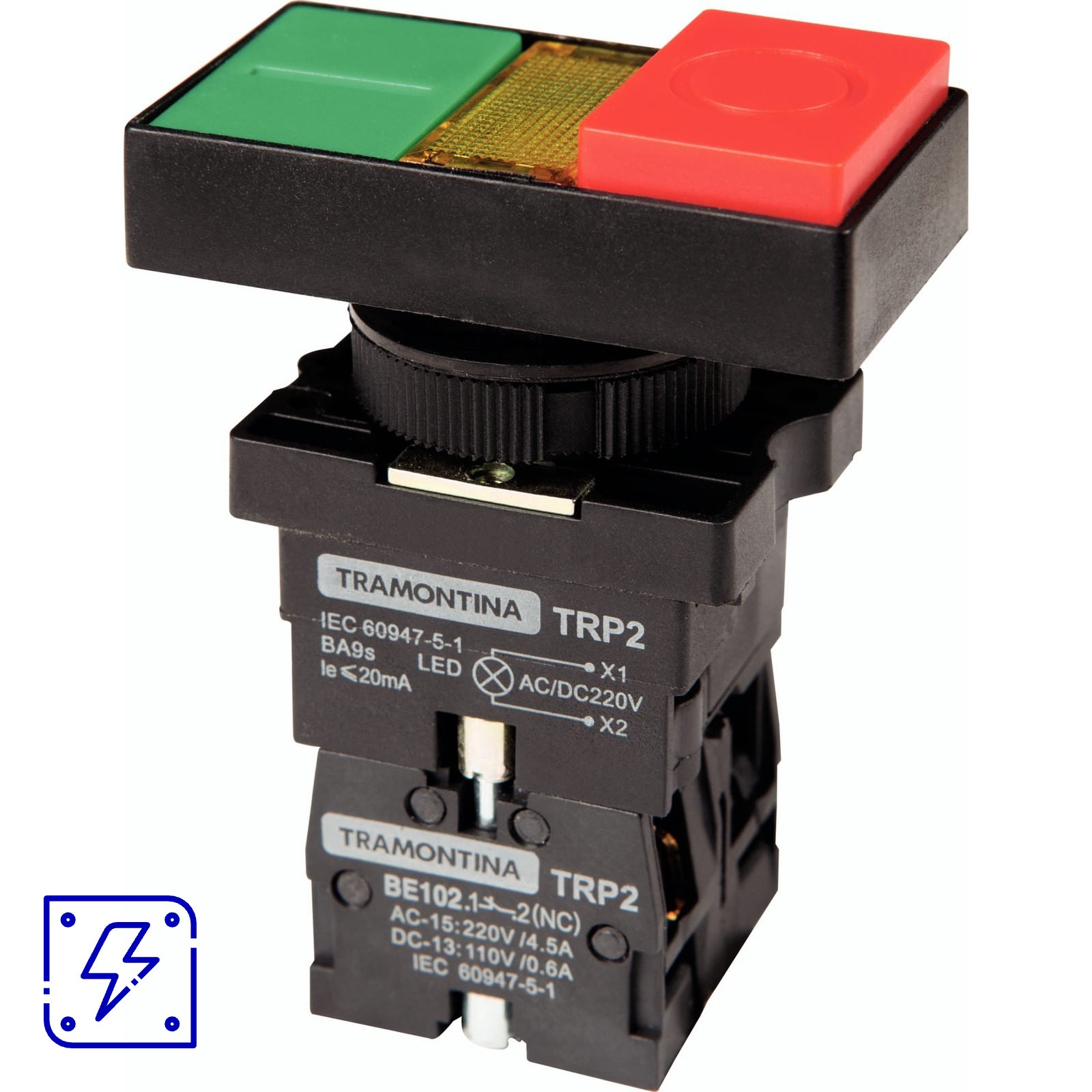 Botão Duplo Iluminado Tramontina TRP2-EW8465 1NA+1NF com Base de Plástico 8 UNIDADES EMB.MINIMA