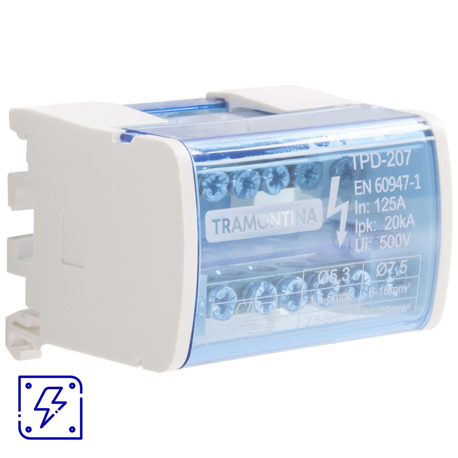 Bloco de Distribuição Tramontina 125A 2 Pólos com 7 Conexões 1 UNIDADES EMB.MINIMA