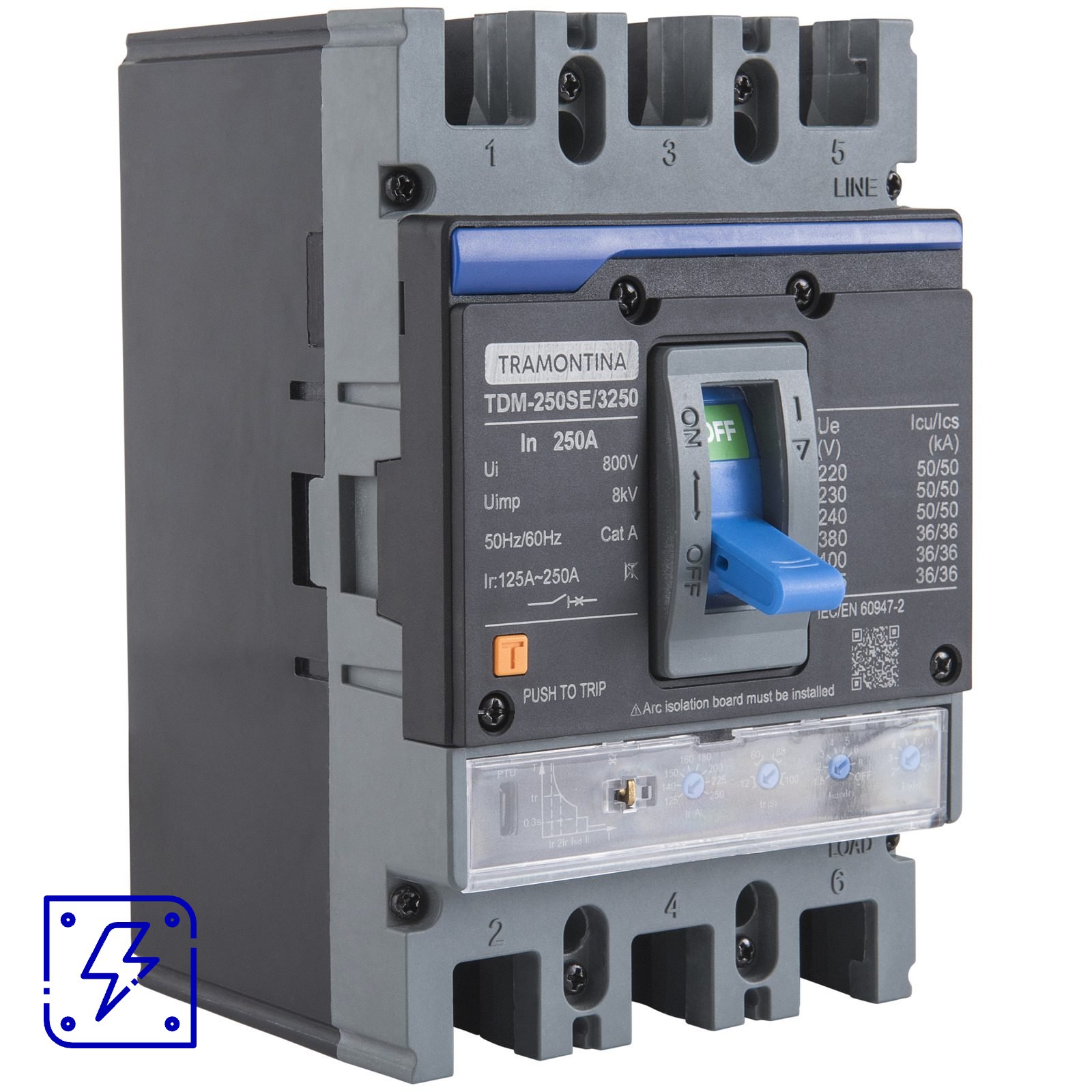 Disjuntor Caixa Moldada Ajustável Tramontina TDM-250SE 3P 125/250A 50kA 1 UNIDADES EMB.MINIMA
