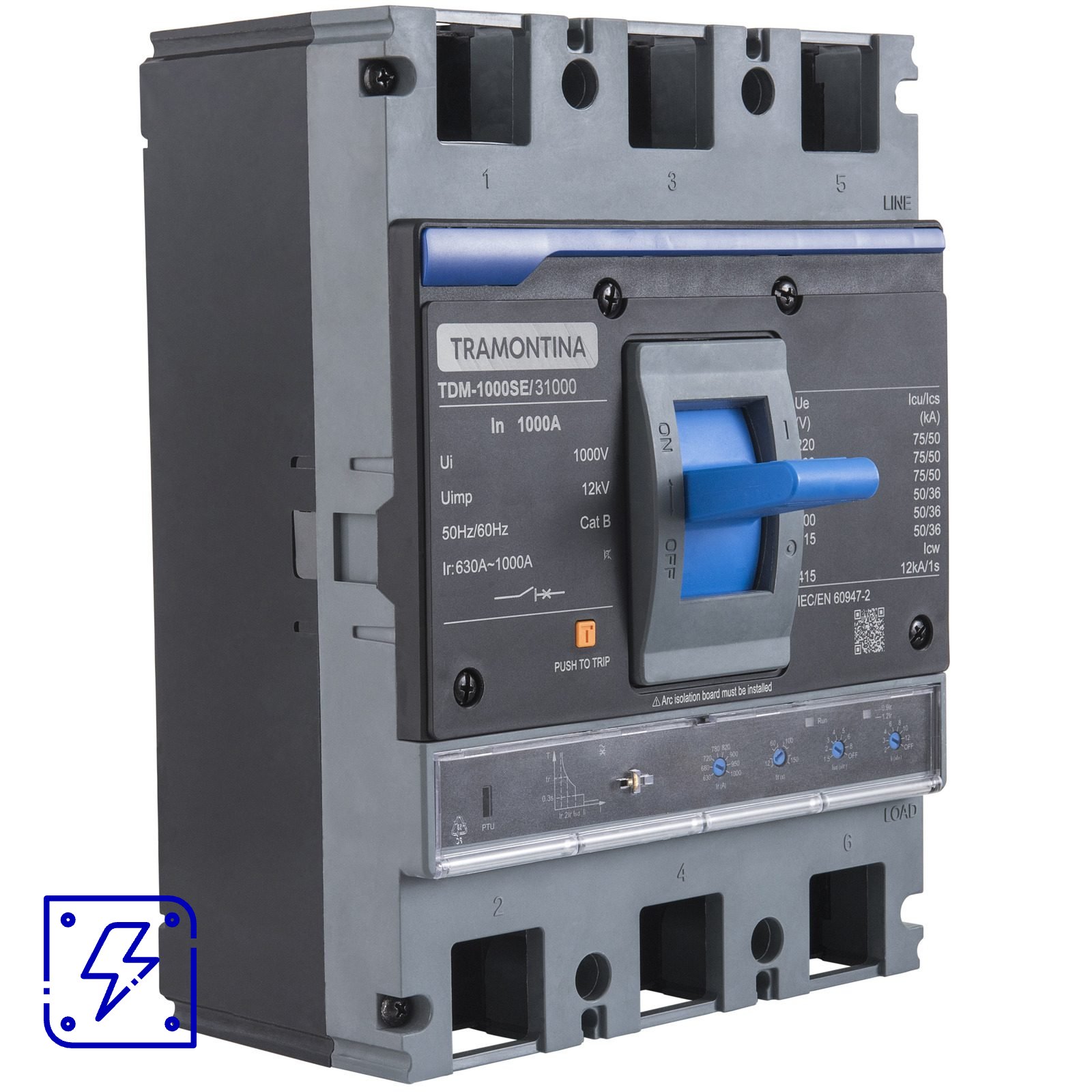 Disjuntor Caixa Moldada Ajustável Tramontina TDM-1000SE 3P 630/1000A 75kA 1 UNIDADES EMB.MINIMA