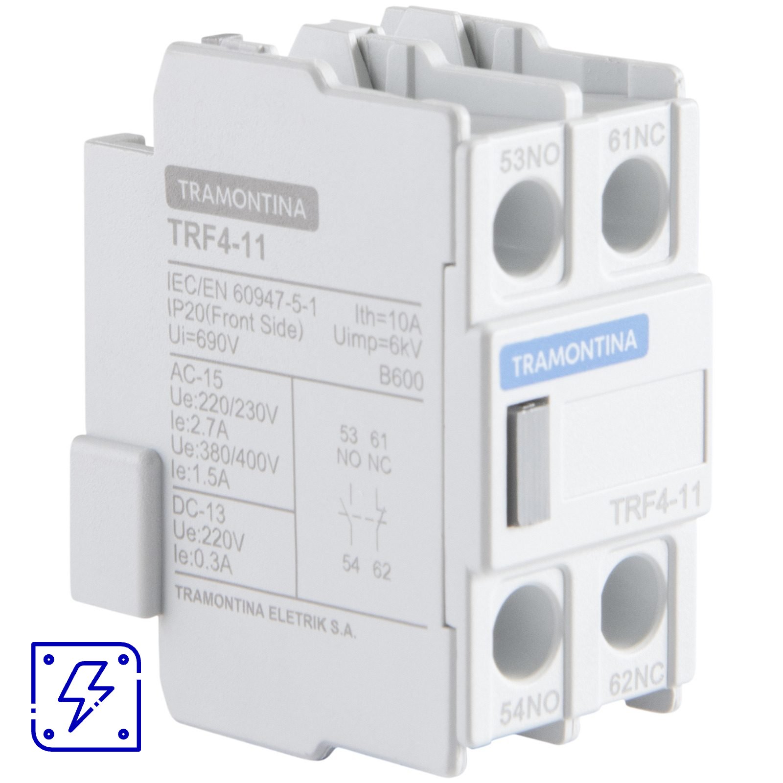 Contato Auxiliar Frontal para Contator Tramontina TRF4-11 1NF+1NA 10 UNIDADES EMB.MINIMA