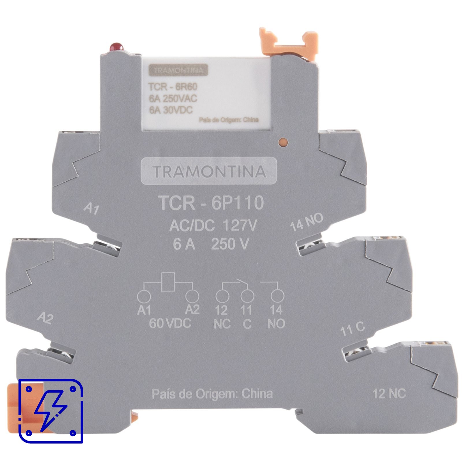 Relé de Interface Tramontina com Base Push In 127V AC/DC 6A 20 UNIDADES EMB.MINIMA