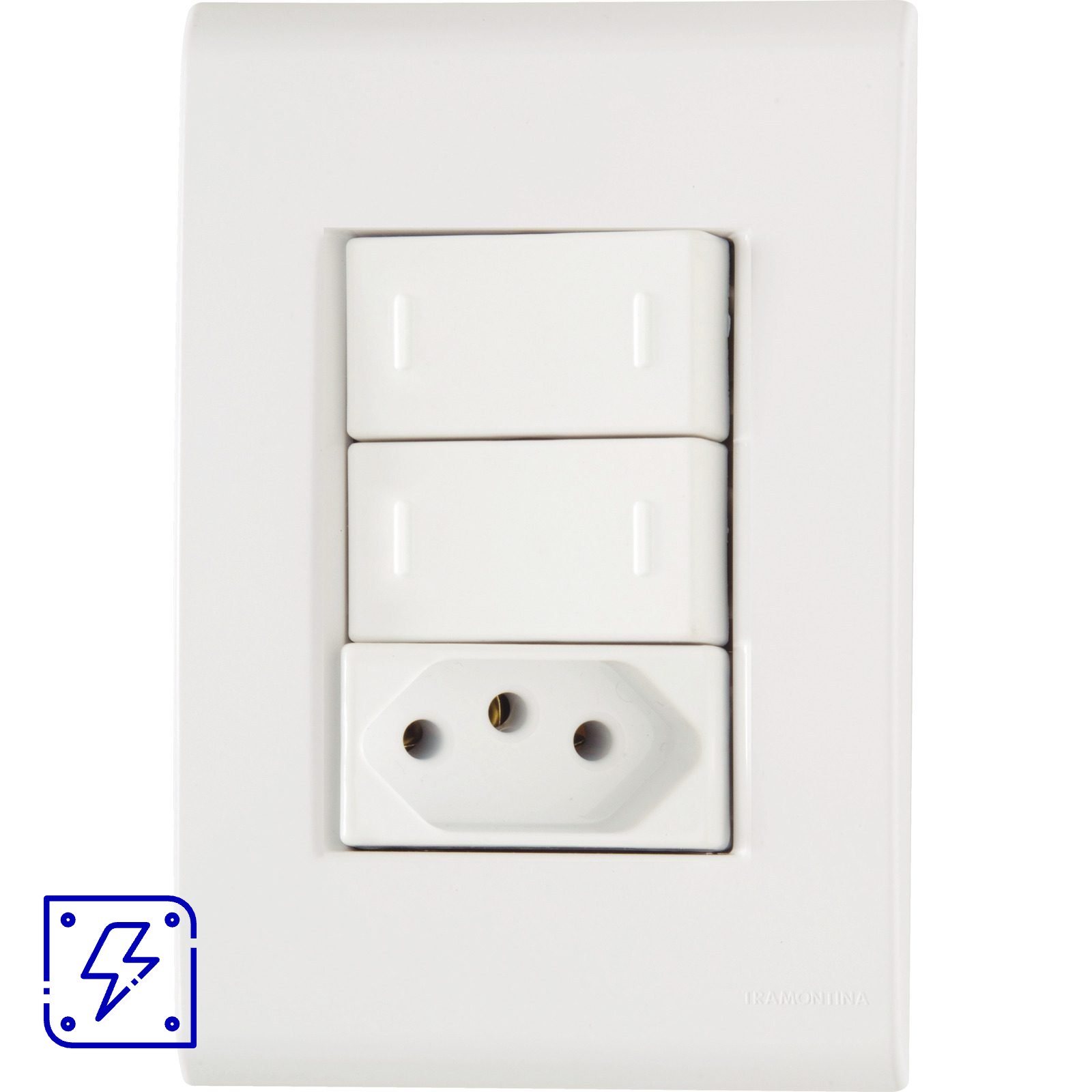 Conjunto 4x2 com 2 Interruptores Paralelos 10 A 250 V e 1 Tomada 2P+T 10 A 250 V Tramontina Liz Branco 10 UNIDADES EMB.MINIMA