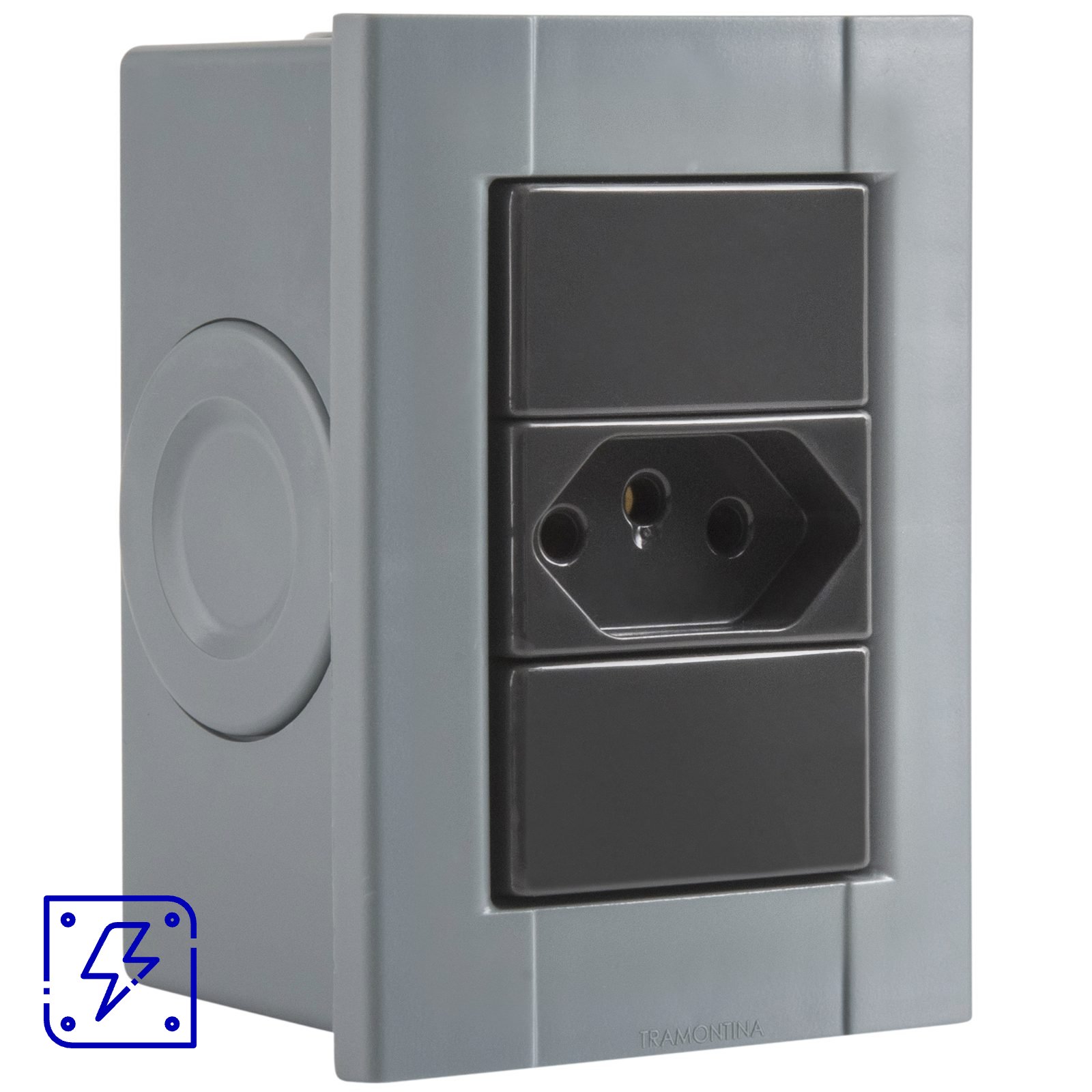 Conjunto de 1 Tomada 2P+T Tramontina Plastibox cor Cinza 10A 250V 12 UNIDADES EMB.MINIMA