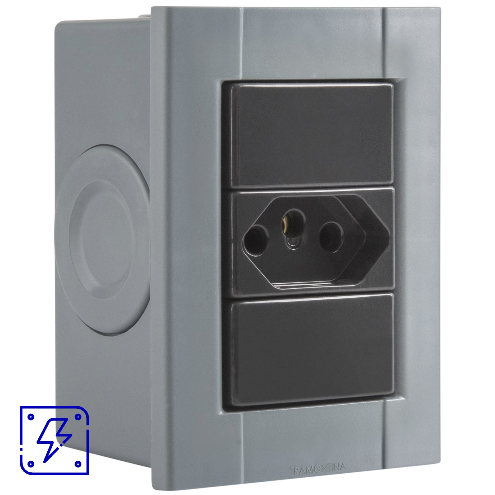 Conjunto de 1 Tomada 2P+T Tramontina Plastibox cor Cinza 20A 250V 12 UNIDADES EMB.MINIMA