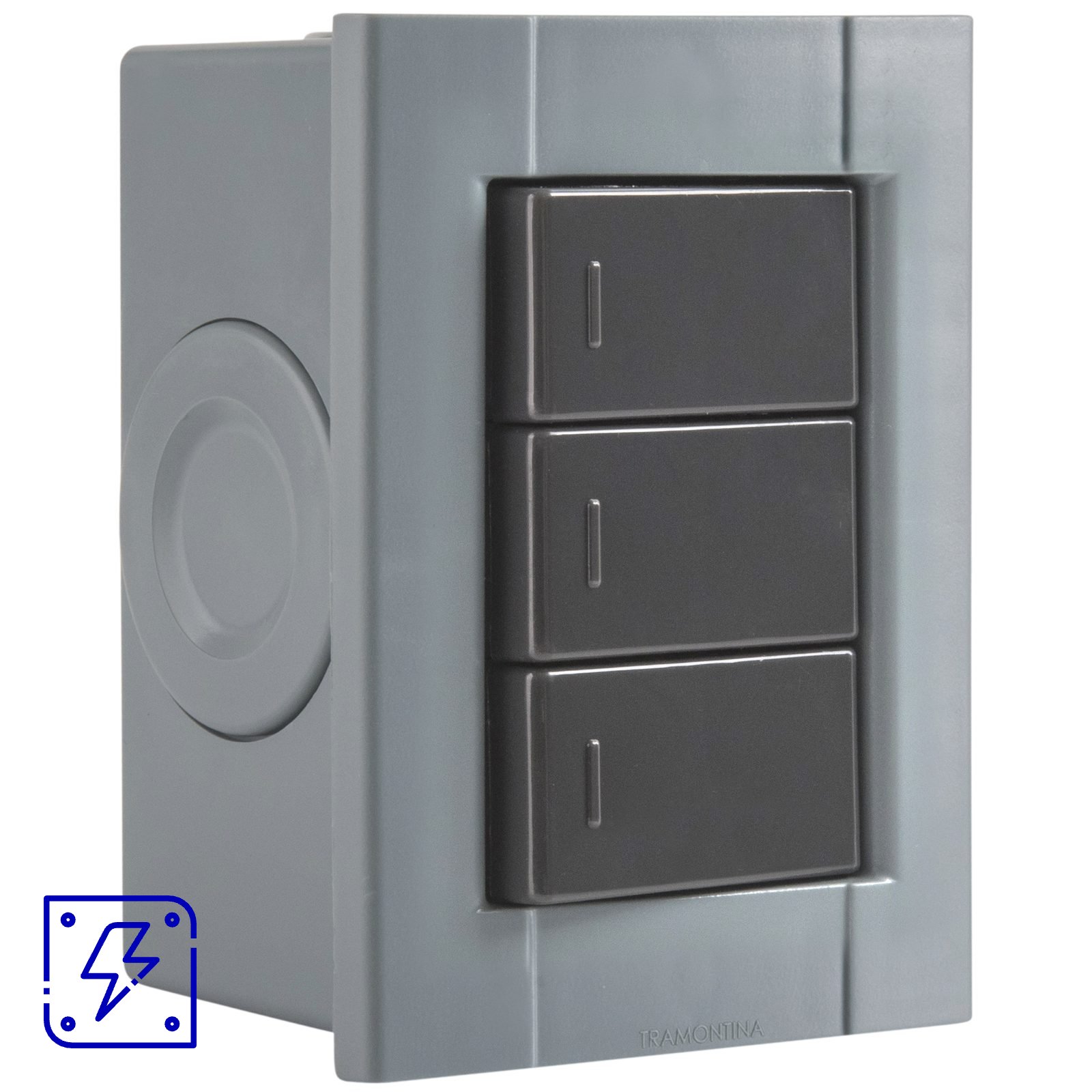 Conjunto de 3 Interruptores Simples Tramontina Plastibox na cor Cinza 10 A 250 V 12 UNIDADES EMB.MINIMA