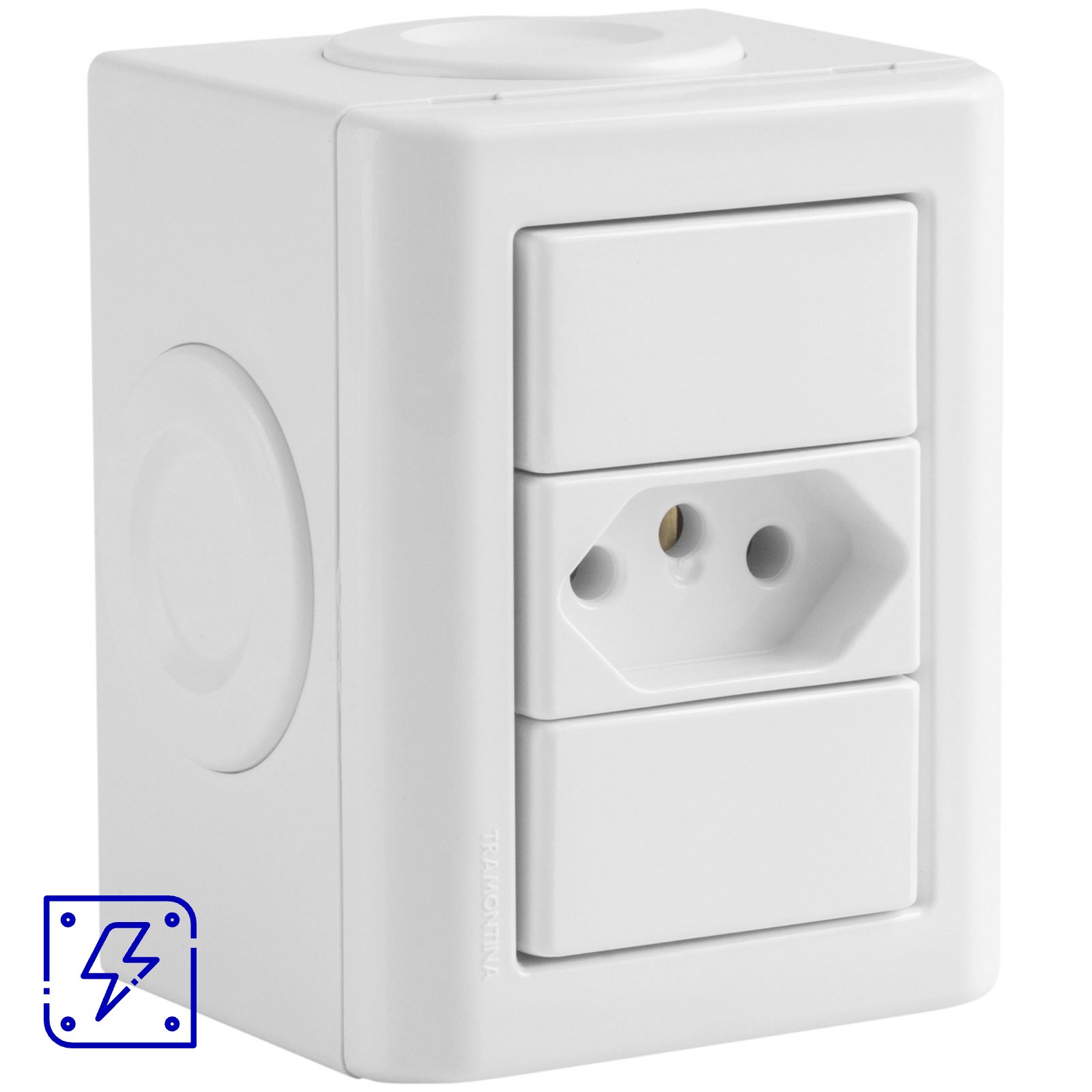 Conjunto Lizflex multiuso X branco c/1 tomada 2P+T 20A/250V branco + 3 tampões 12 UNIDADES EMB.MINIMA
