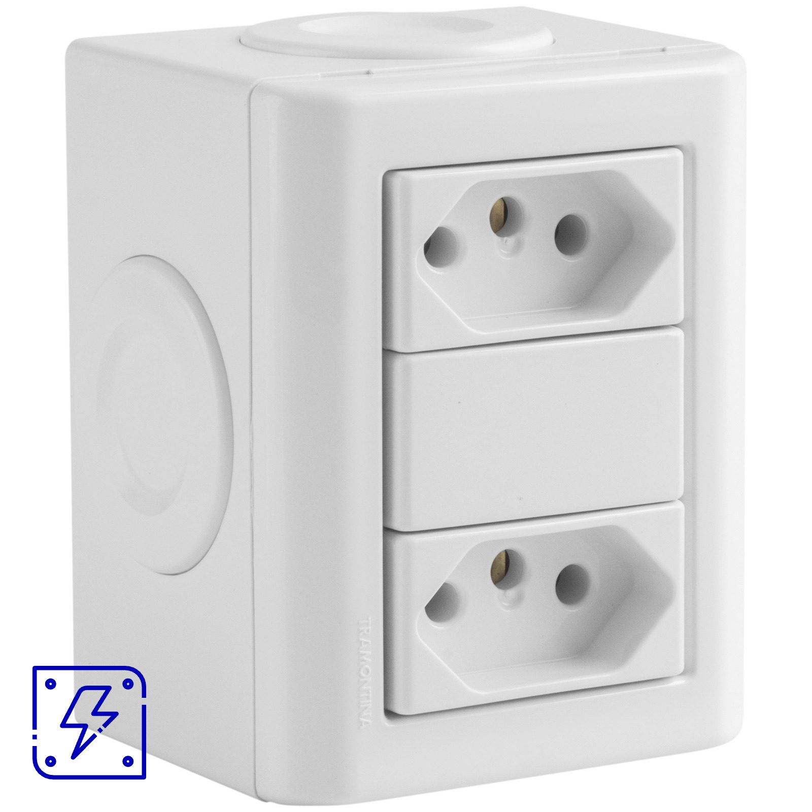 Conjunto Lizflex multiuso X branco c/2 tomadas 2P+T 20A/250V brancas +3 tampões 12 UNIDADES EMB.MINIMA