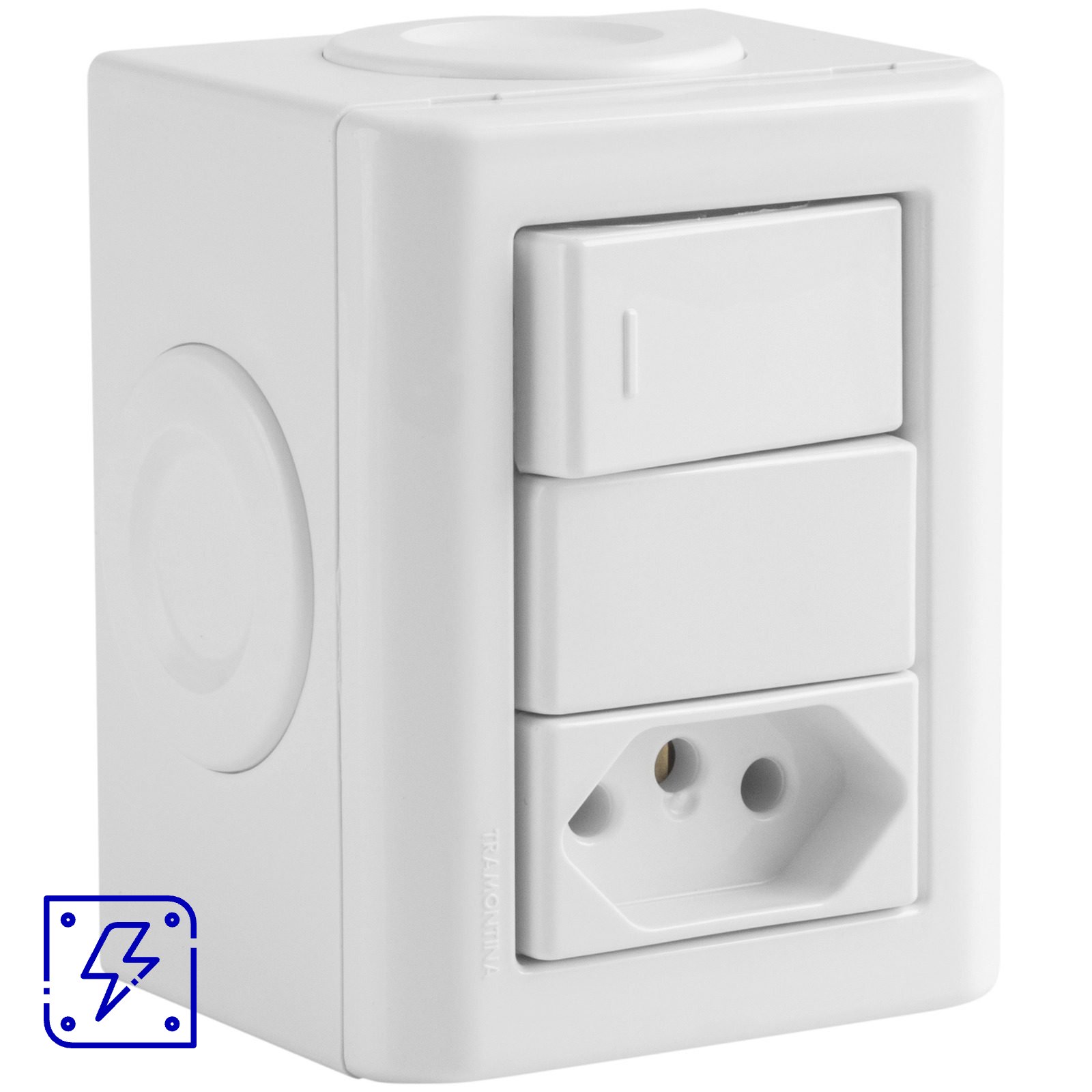Conjunto Lizflex multiuso X br c/1 interruptor simples 10A/250V 1 tomada 2P+T 20A/250V BR + 3 tampões 12 UNIDADES EMB.MINIMA