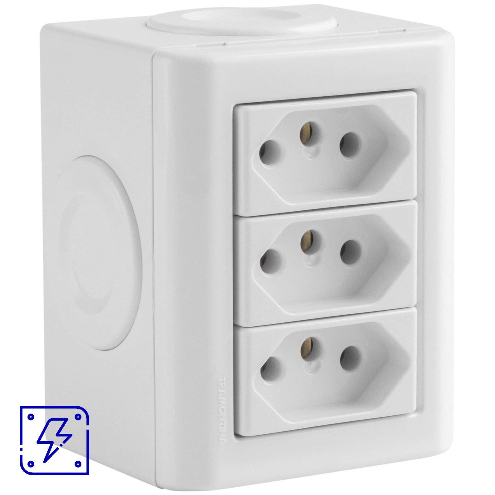 Conjunto Lizflex multiuso X branco c/3 tomadas 2P+T 20A/250V brancas + 3 tampões 12 UNIDADES EMB.MINIMA