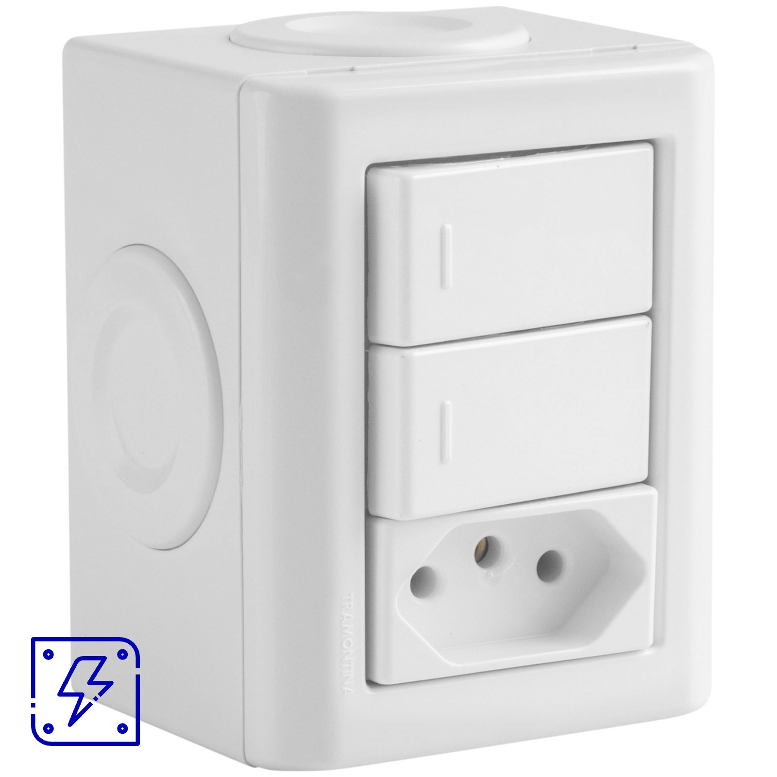 Conjunto Lizflex multiuso X br c/2 interruptor simples 10A/250V 1 tomada 2P+T 10A/250V BR + 3 Tampões 12 UNIDADES EMB.MINIMA