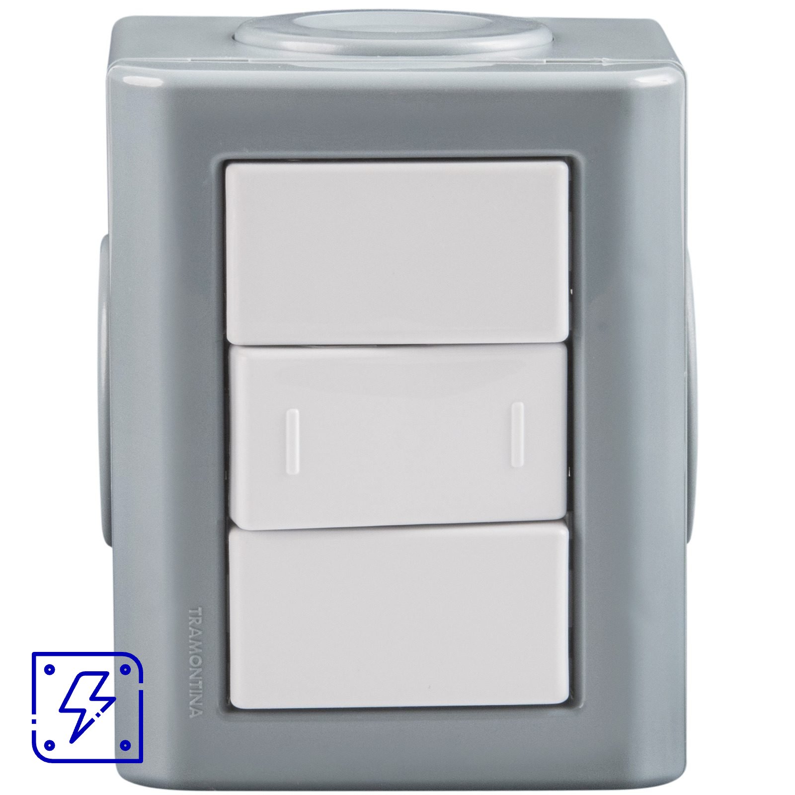 Conjunto Lizflex multiuso X cinza c/1 interruptor paralelo 10A/250V branco + 3 tampões 12 UNIDADES EMB.MINIMA