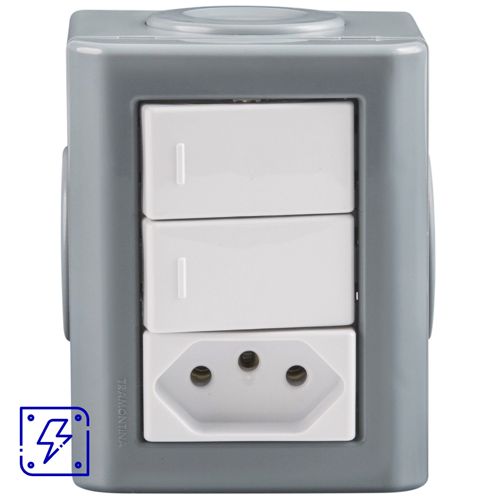 Conjunto Lizflex multiuso X cz c/2 interruptor simples 10A/250V 1 tomada 2P+T 10A/250V BR + 3 tampões 12 UNIDADES EMB.MINIMA