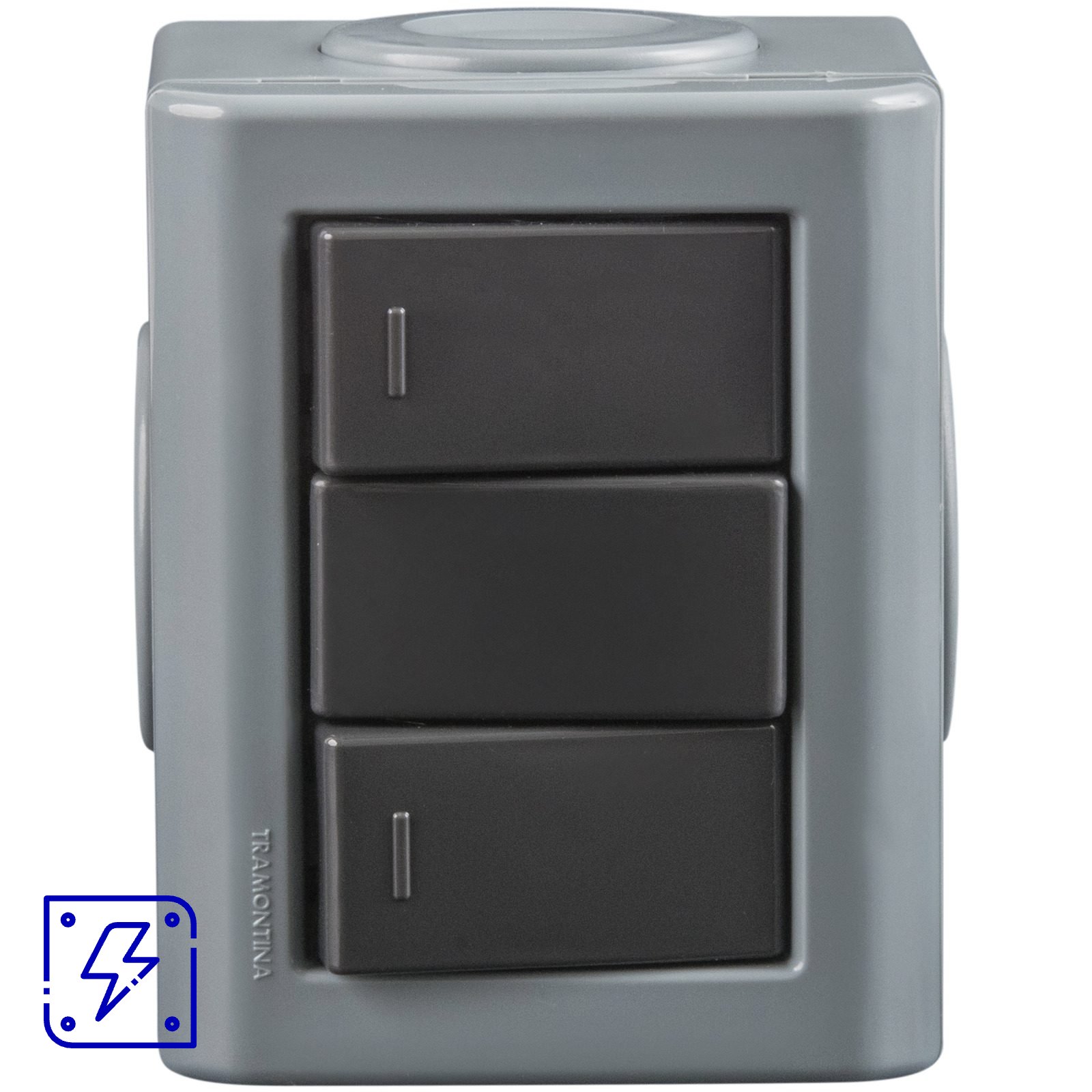 Lizflex multipurpose surface-mount set, gray, with 2 graphite single-pole switches (10A/250V) + 3 blank inserts 12 UNIDADES EMB.MINIMA