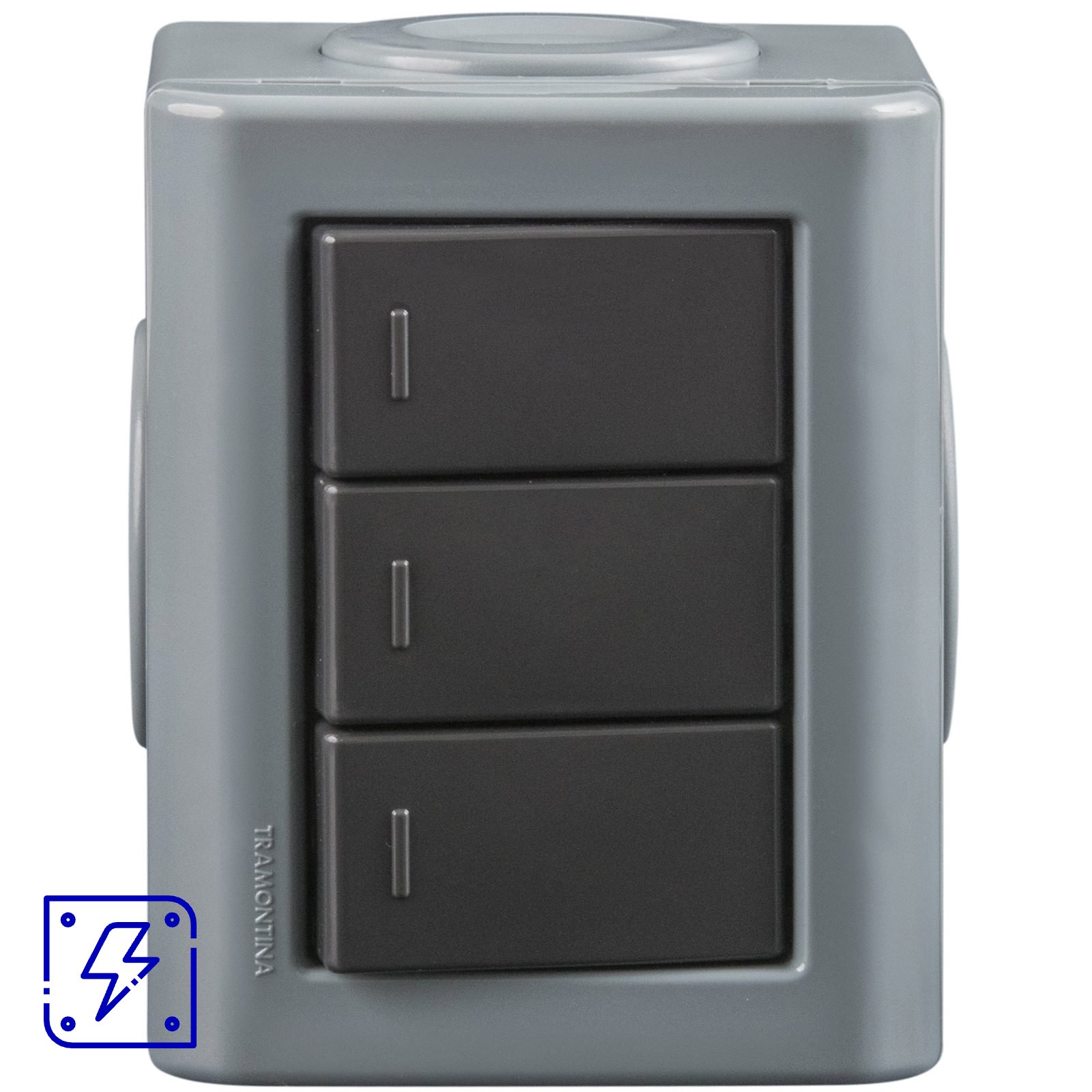Conjunto Lizflex multiuso X cinza c/3 interruptores simples grafite + 3 tampões 12 UNIDADES EMB.MINIMA