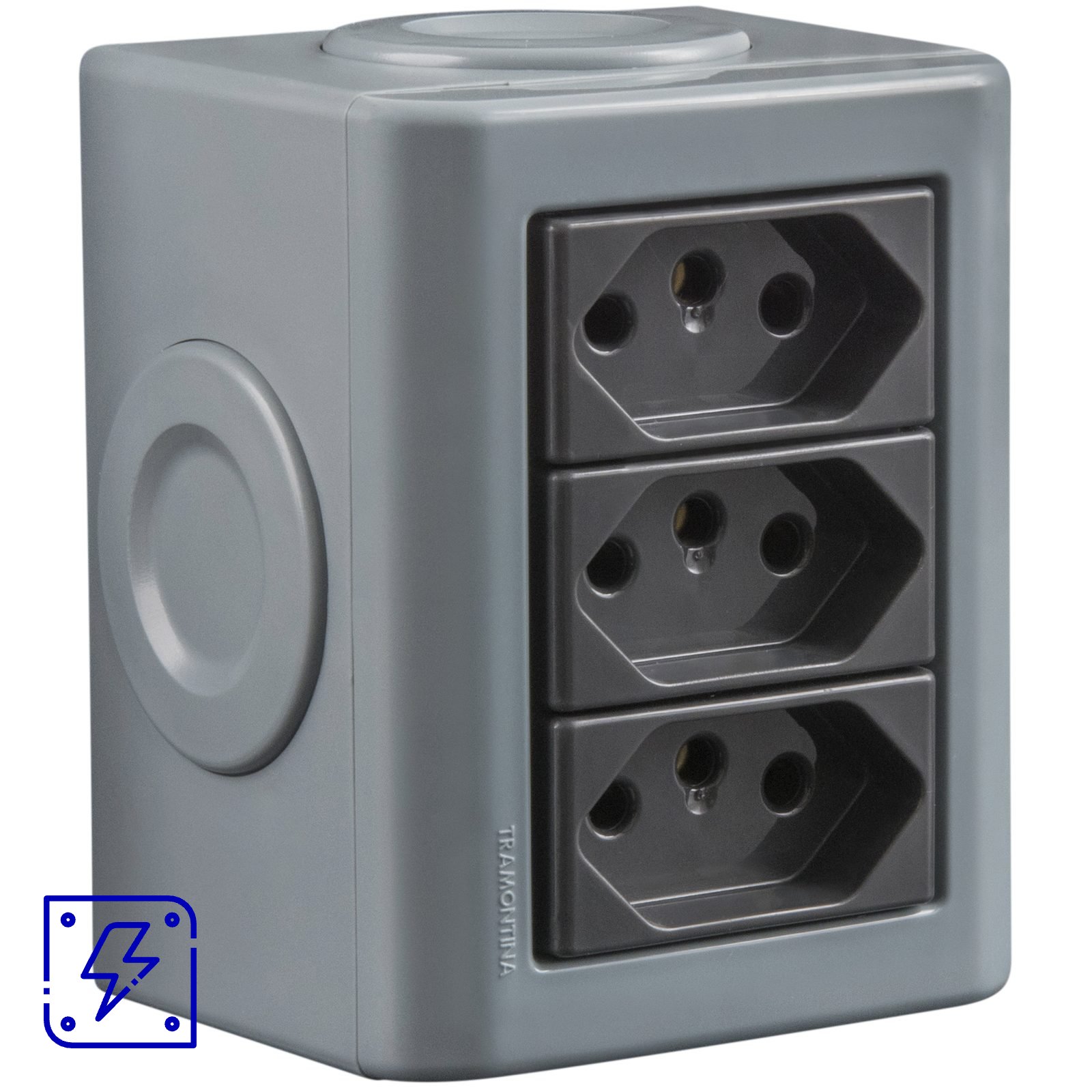 Conjunto Lizflex multiuso X cinza c/3 tomadas 2P+T 10A/250V grafite + 3 tampões 12 UNIDADES EMB.MINIMA