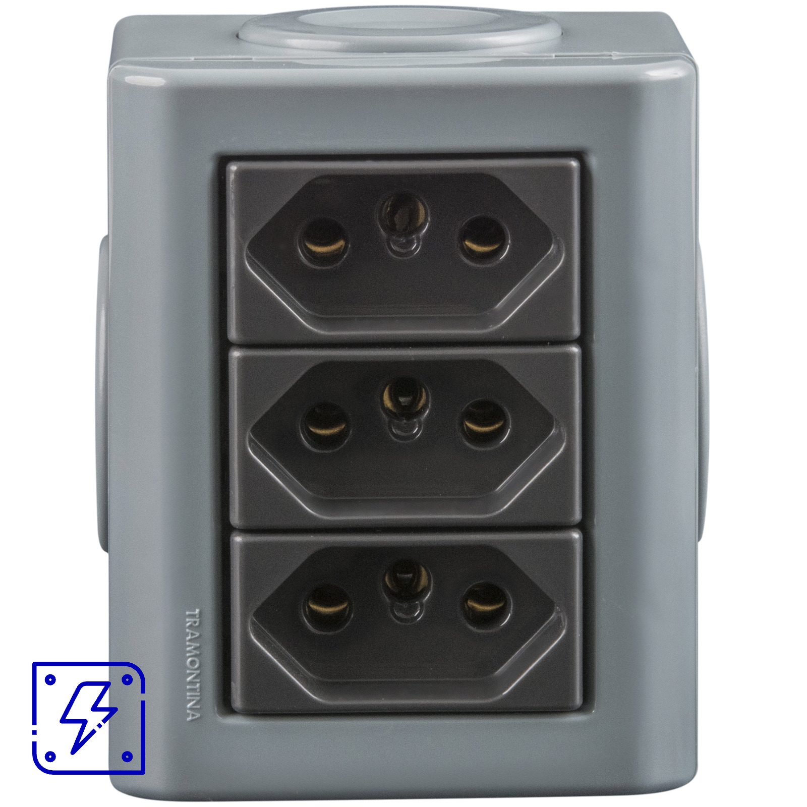 Conjunto Lizflex multiuso X cinza c/3 tomadas 2P+T 20A/250V grafite + 3 tampões 12 UNIDADES EMB.MINIMA