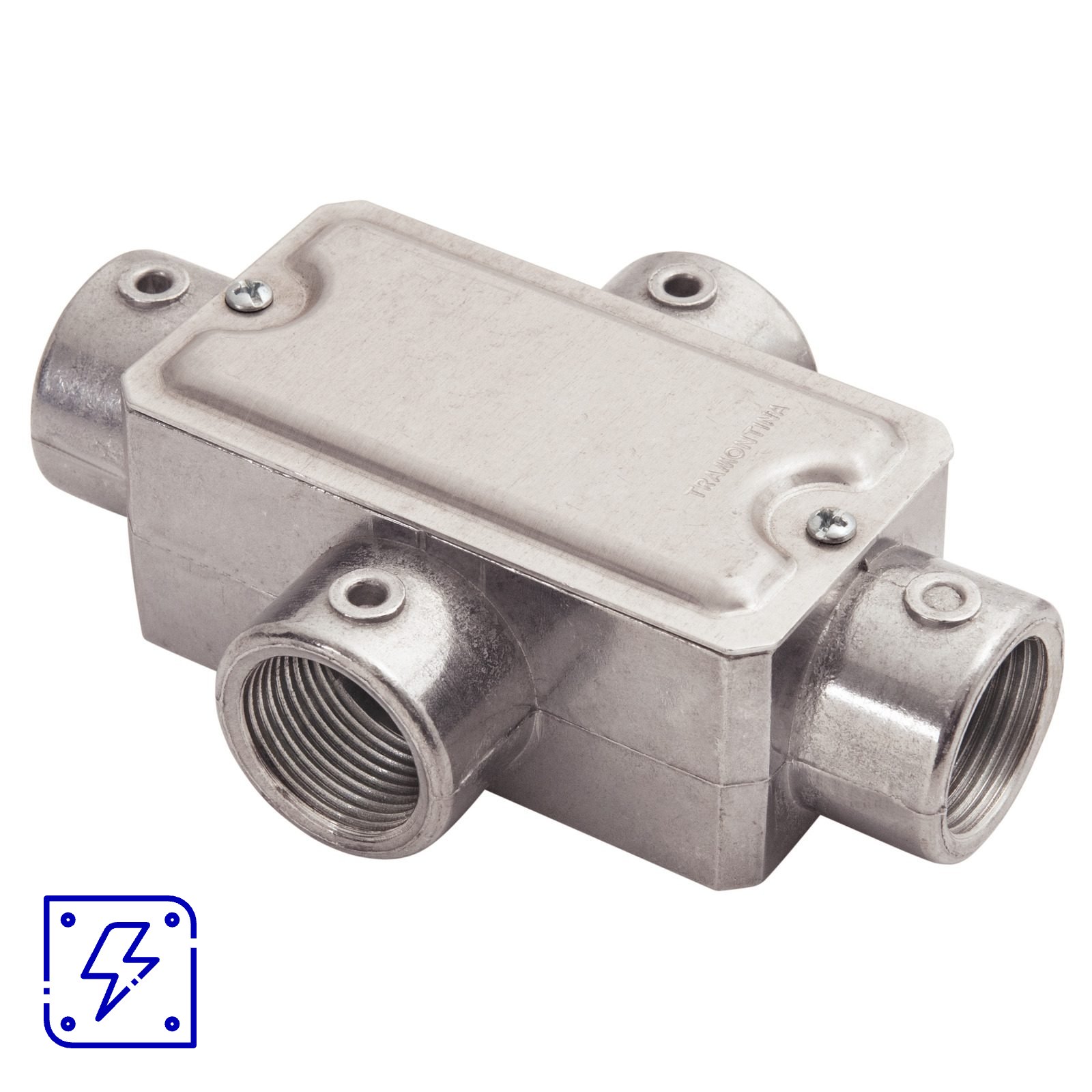 Condulete fixo 3/4" tipo "X" - com tampa / rosca BSP / sem pintura 12 UNIDADES EMB.MINIMA