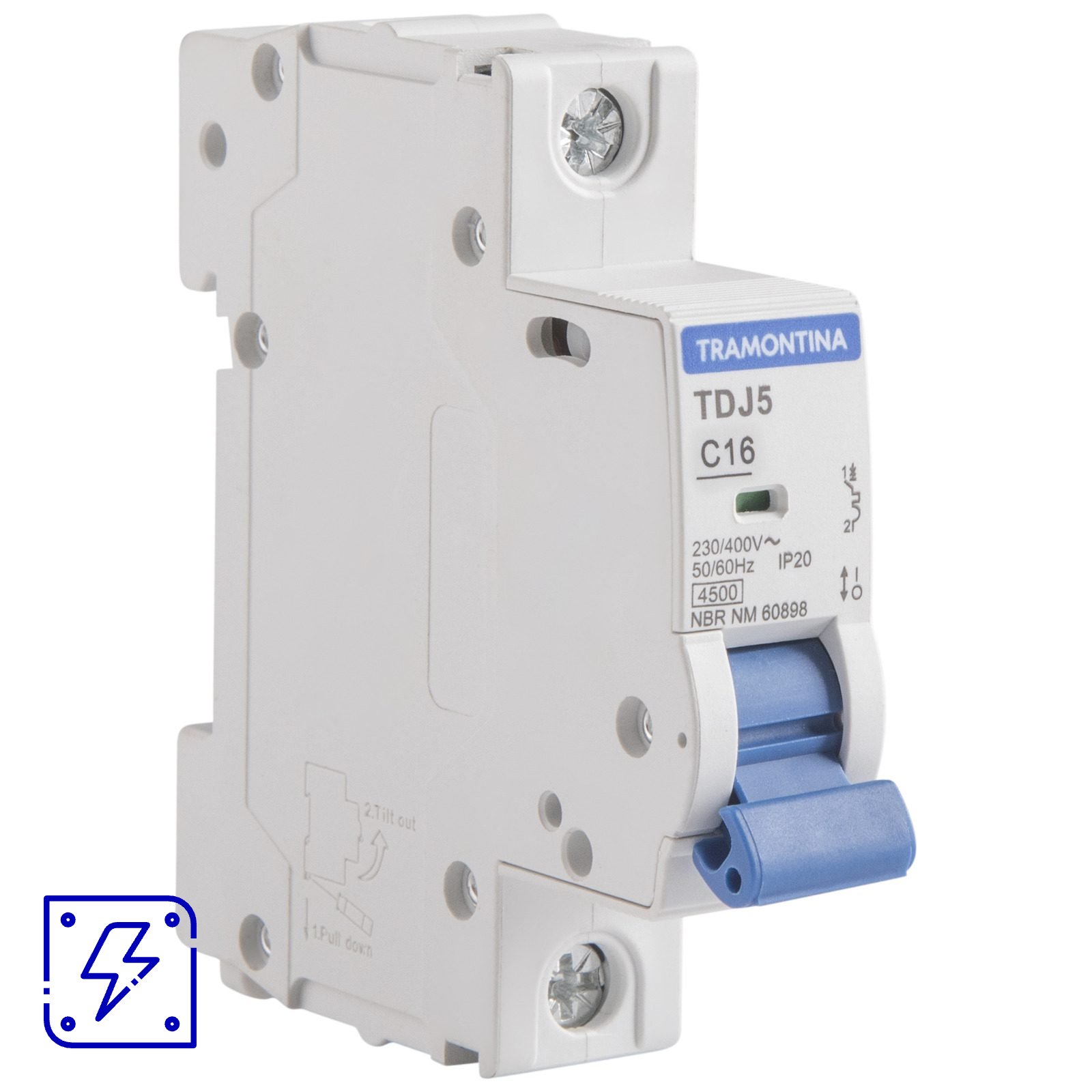 Minidisjuntor TDJ5-1C16 1 P 16 A 4,5 kA curva C Tramontina 12 UNIDADES EMB.MINIMA