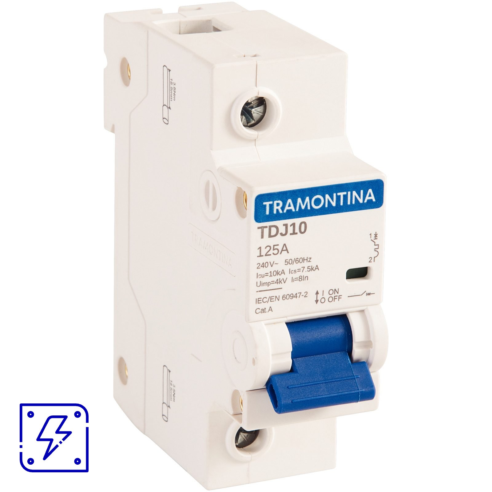 Minidisjuntor TDJ10 1 P 125 A 10 kA curva C Tramontina 12 UNIDADES EMB.MINIMA