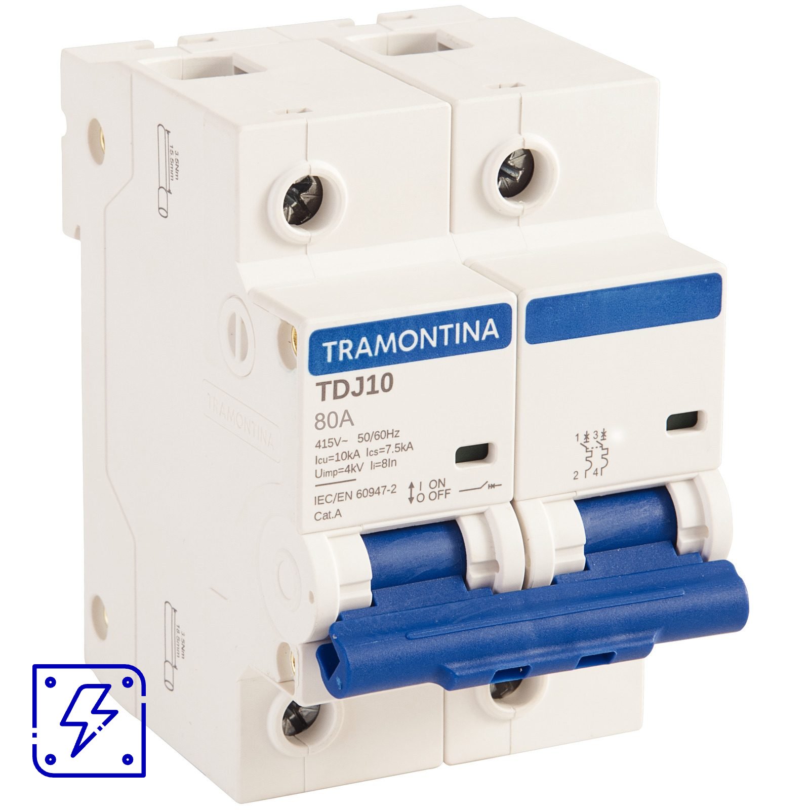 Minidisjuntor TDJ10 2 P 80 A 10 kA curva C Tramontina 6 UNIDADES EMB.MINIMA