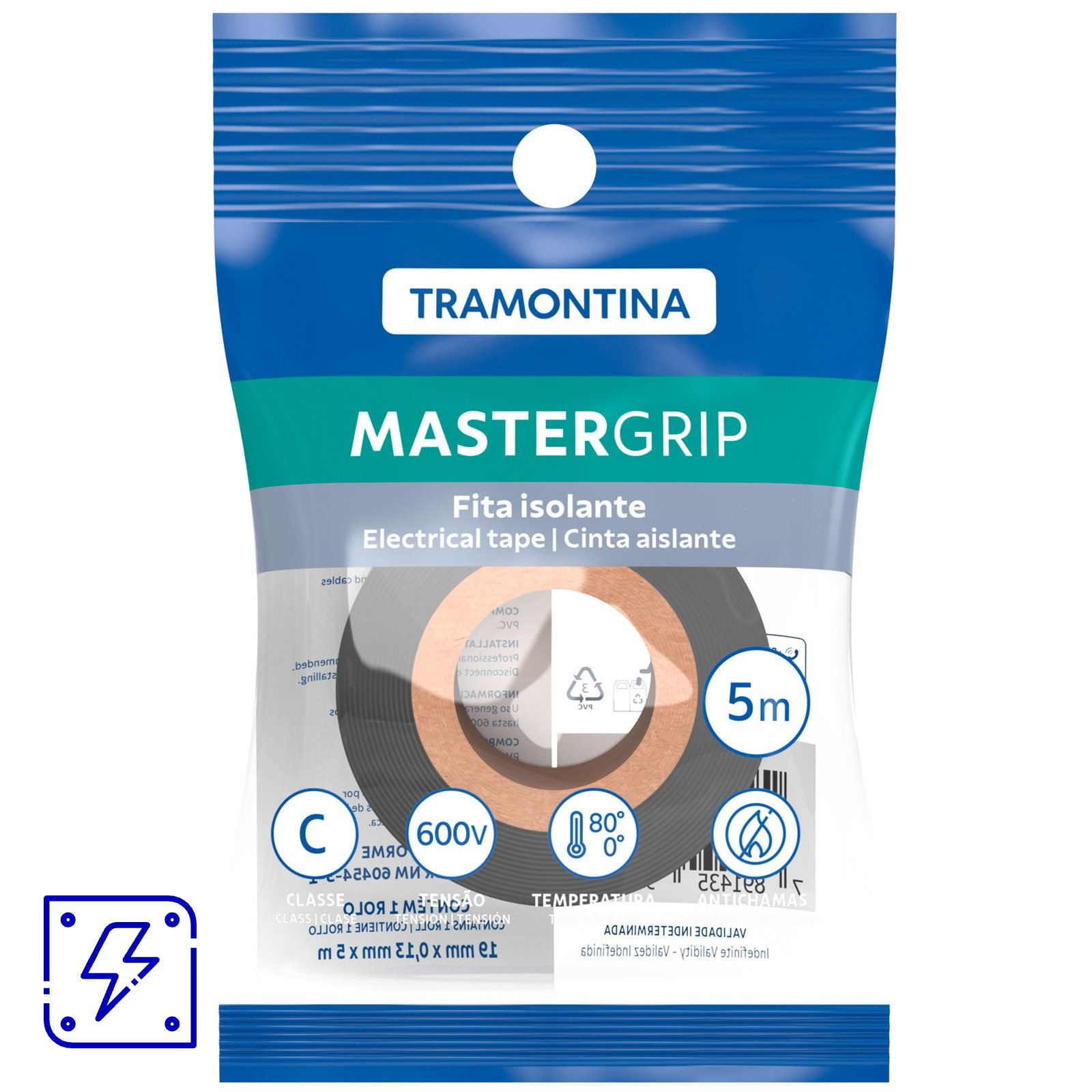 Fita Isolante Classe C 0,13x19 mm Tramontina Preta 5 m com Embalagem Flow-Pack 50 UNIDADES EMB.MINIMA