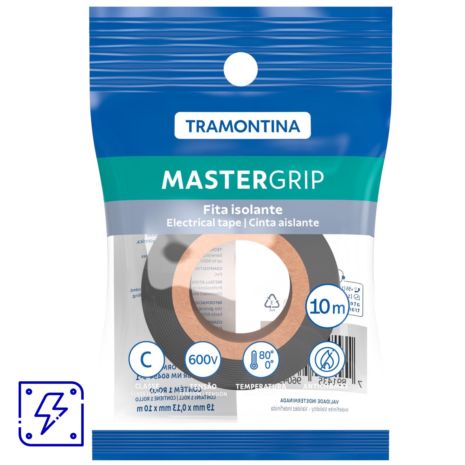 Fita Isolante Classe C 0,13x19 mm Tramontina Preta 10 m com Embalagem Flow-Pack 50 UNIDADES EMB.MINIMA