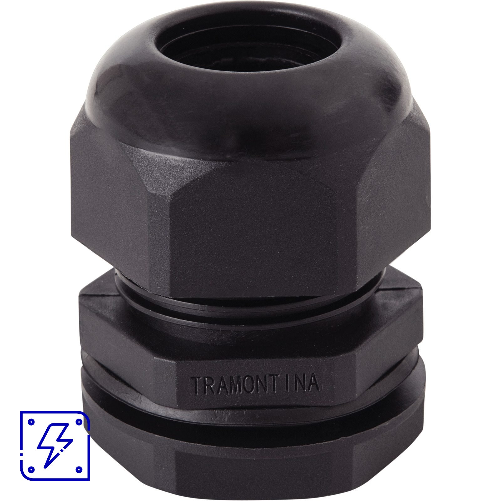 Conector prensa-cabo 3/8 polegada Tramontina em termoplástico preto com bucha 50 UNIDADES EMB.MINIMA