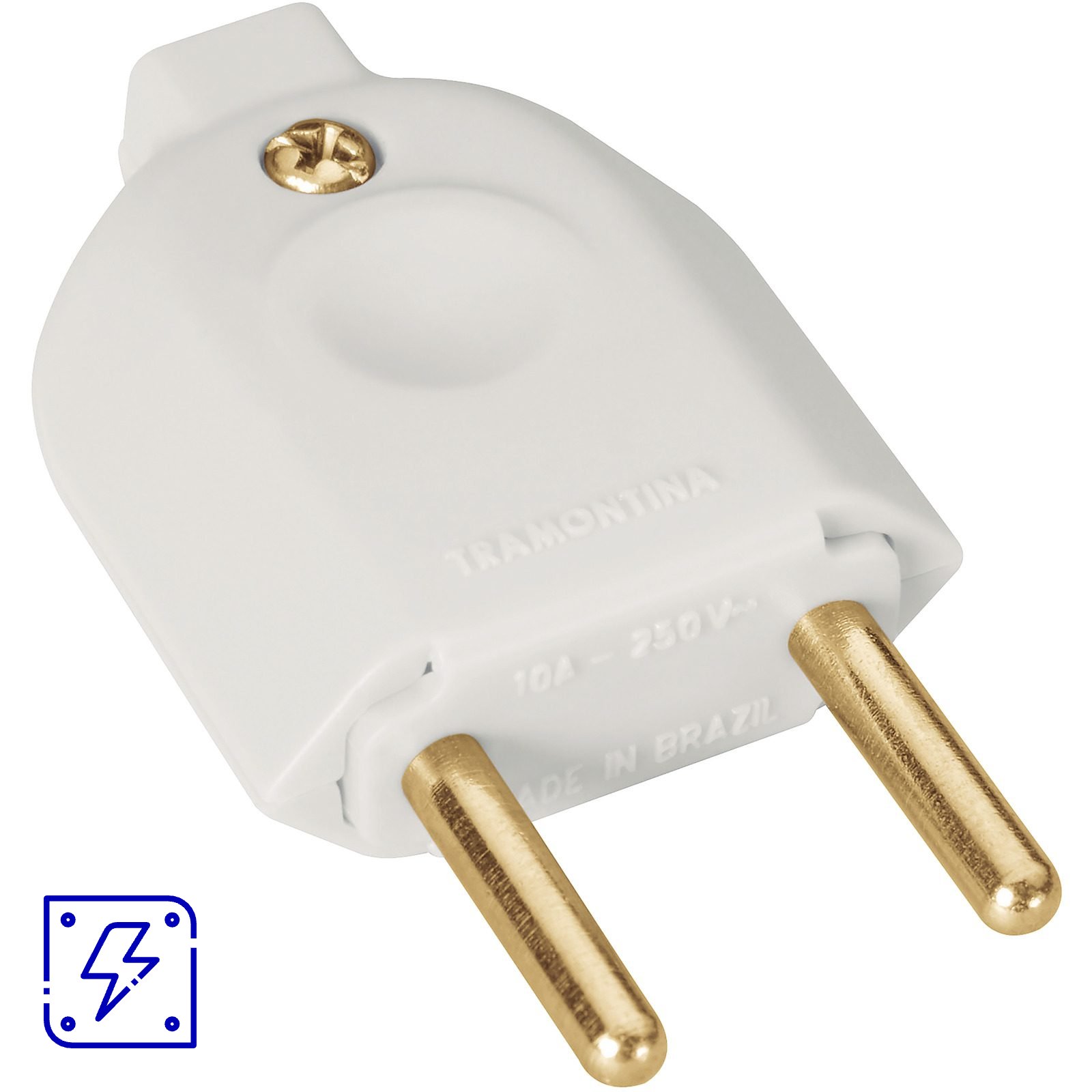 Plugue Macho 2P 10 A 250 V Tramontina Branco 100 UNIDADES EMB.MINIMA