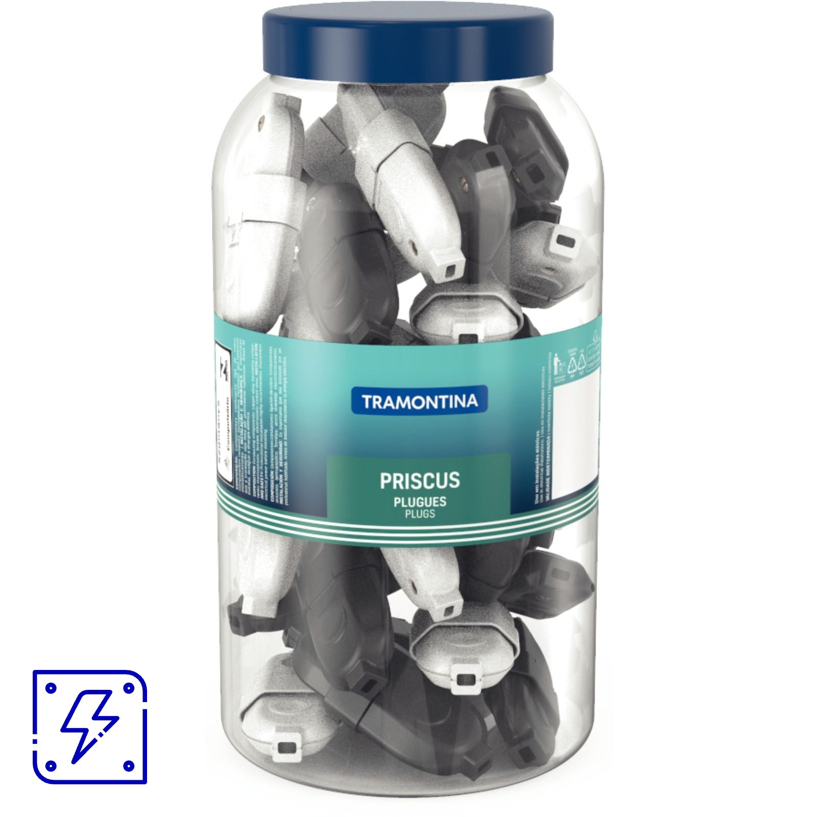 Plugue Macho e Fêmea Tramontina Preto e Branco 2P 10 A 250 V Pote com 72 Unidades 72 UNIDADES EMB.MINIMA
