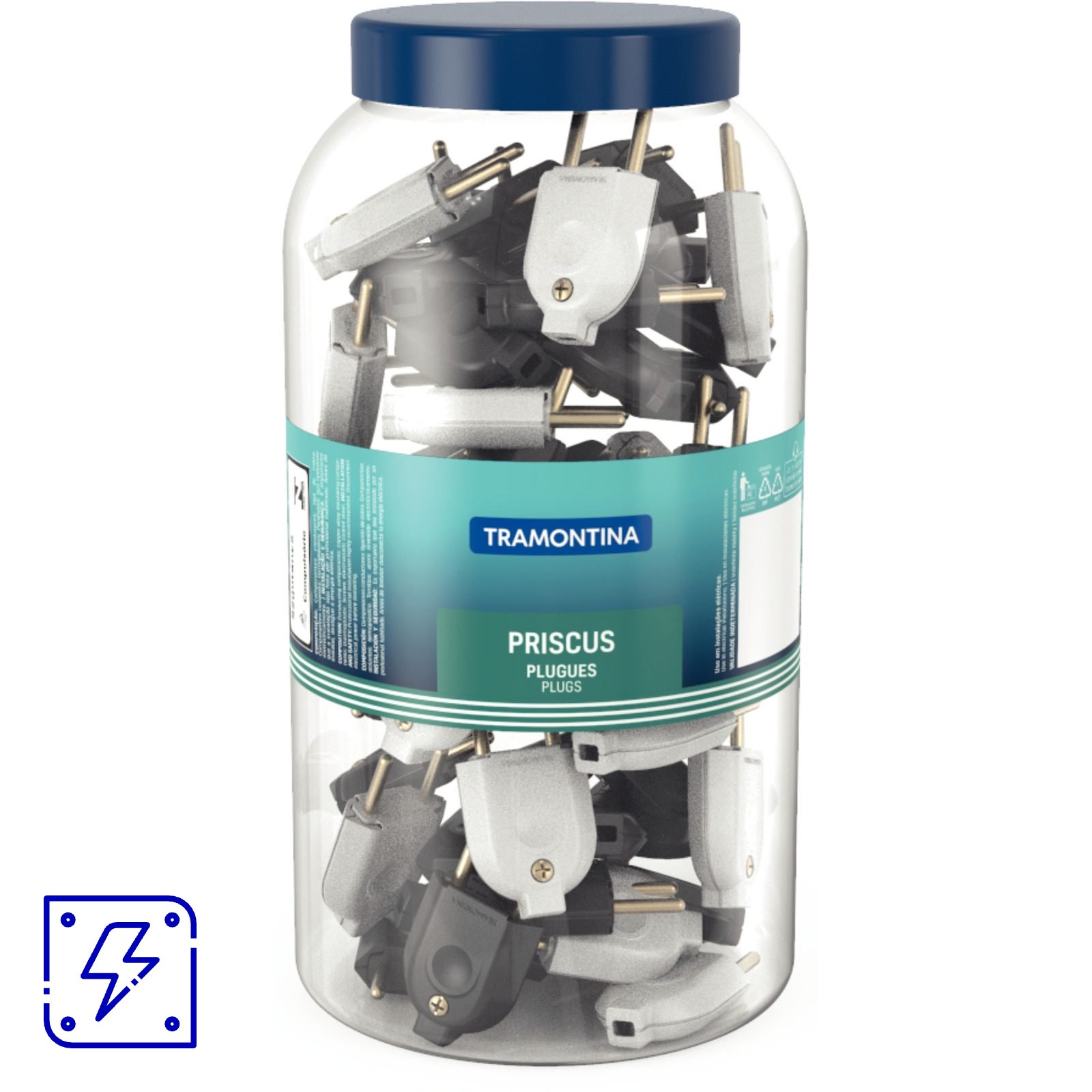 Plugue Macho 2P 10 A 250 V Tramontina Preto e Branco Pote com 120 Unidades 480 UNIDADES EMB.MINIMA