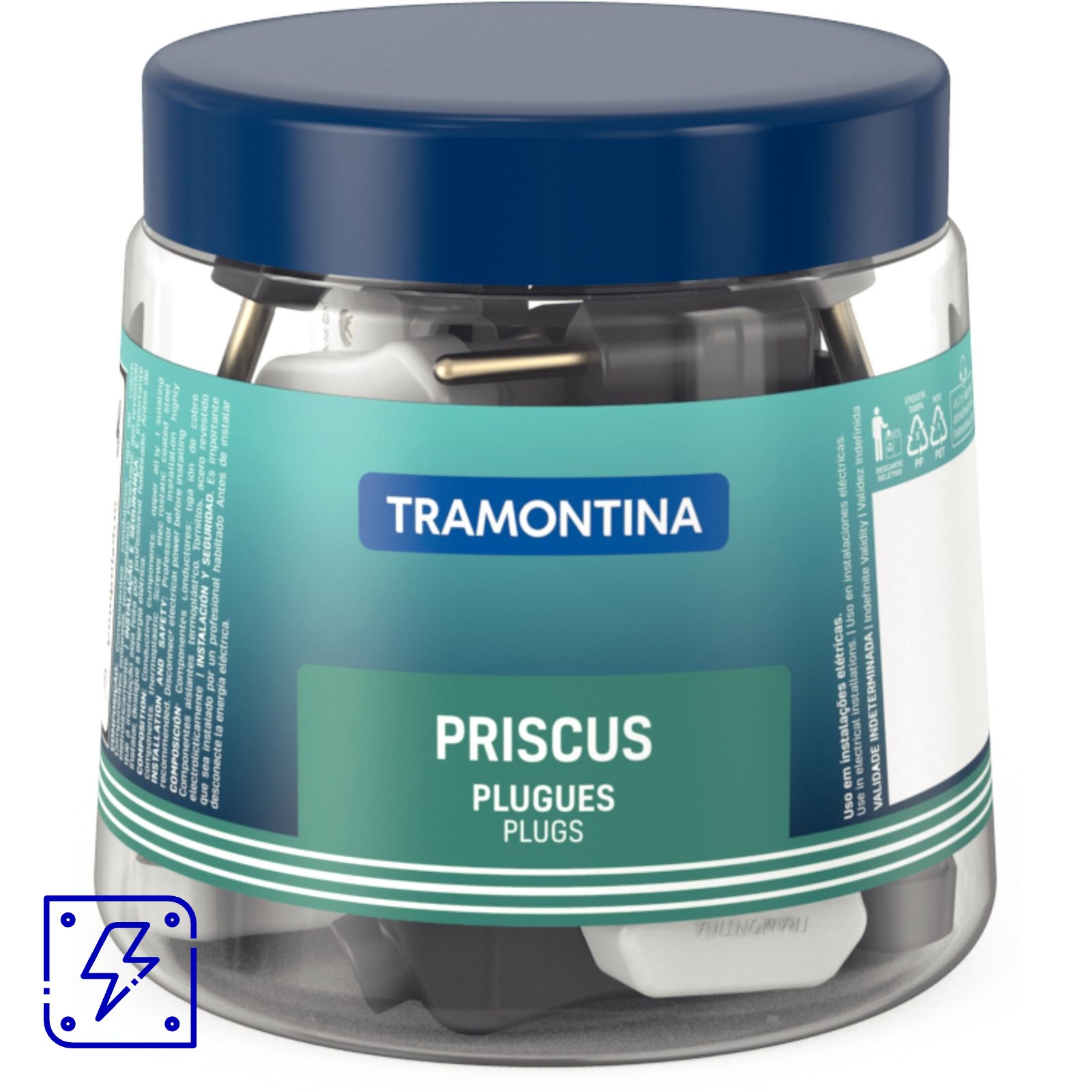 Plugue Angular 2P 10 A 250 V Tramontina Preto e Branco Pote com 24 Unidades 48 UNIDADES EMB.MINIMA