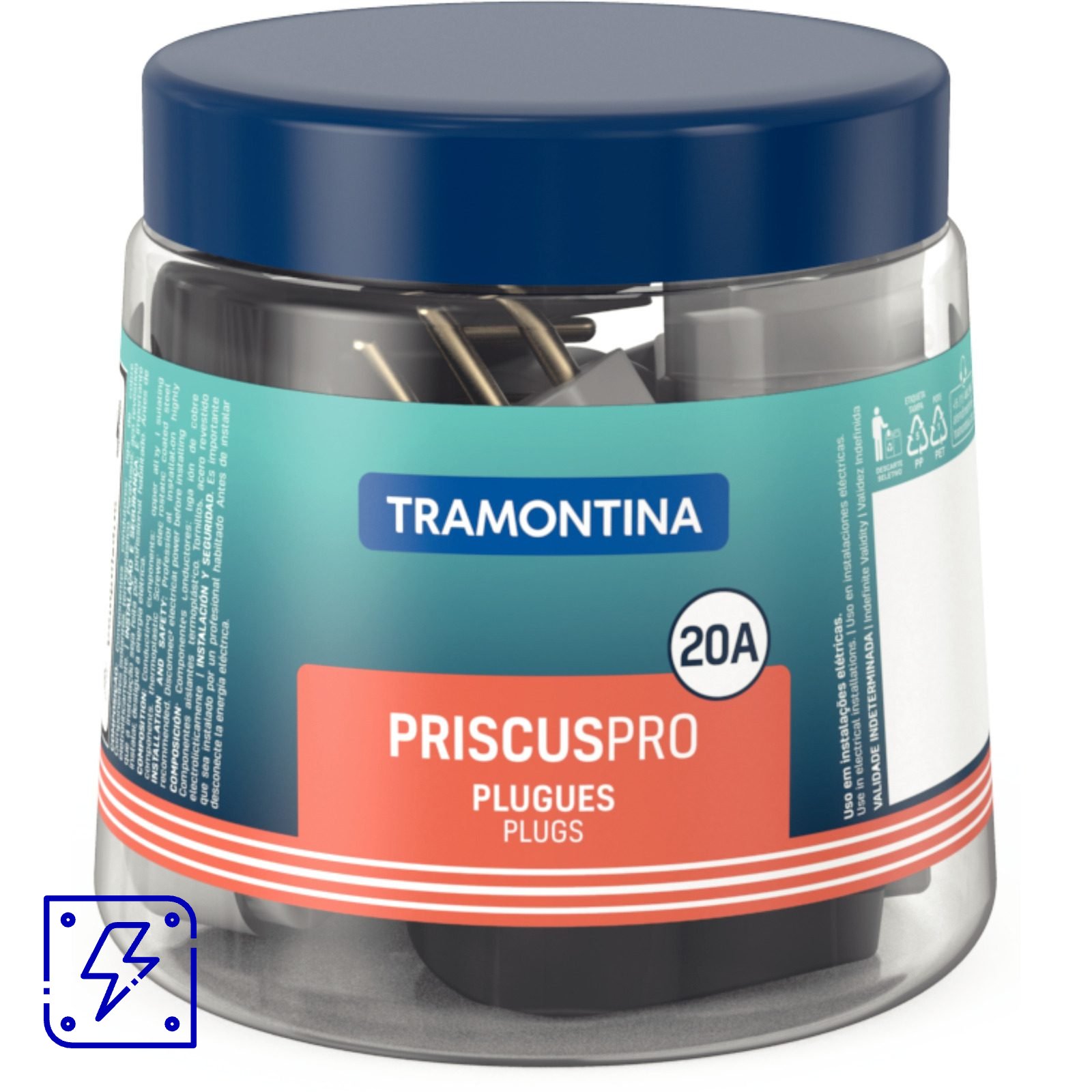 Plugue Angular 2P+T 20 A 250 V Tramontina Preto e Branco Pote com 14 Unidades 28 UNIDADES EMB.MINIMA