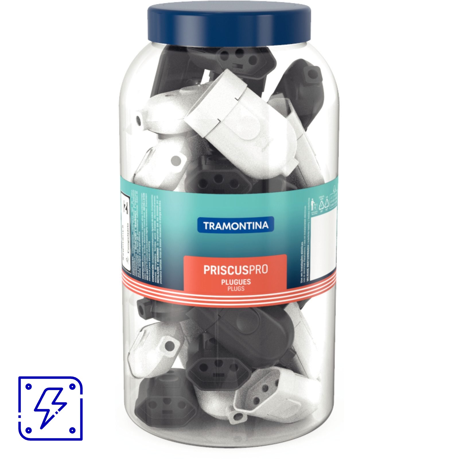 Plugue Fêmea 2P+T 10 A 250 V Tramontina Preto e Branco Pote com 44 Unidades 44 UNIDADES EMB.MINIMA