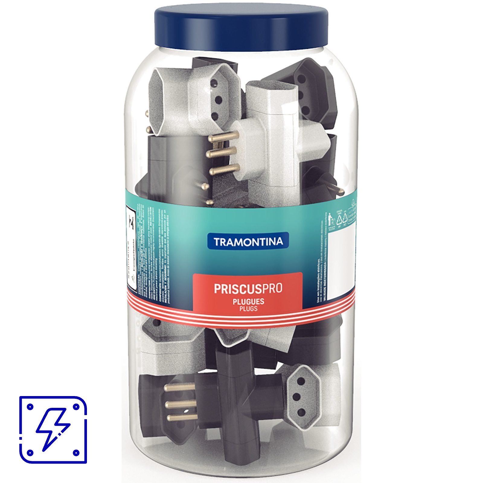 Adaptador T 2P+T 10 A 250 V Tramontina Preto e Branco Pote com 20 Unidades 40 UNIDADES EMB.MINIMA