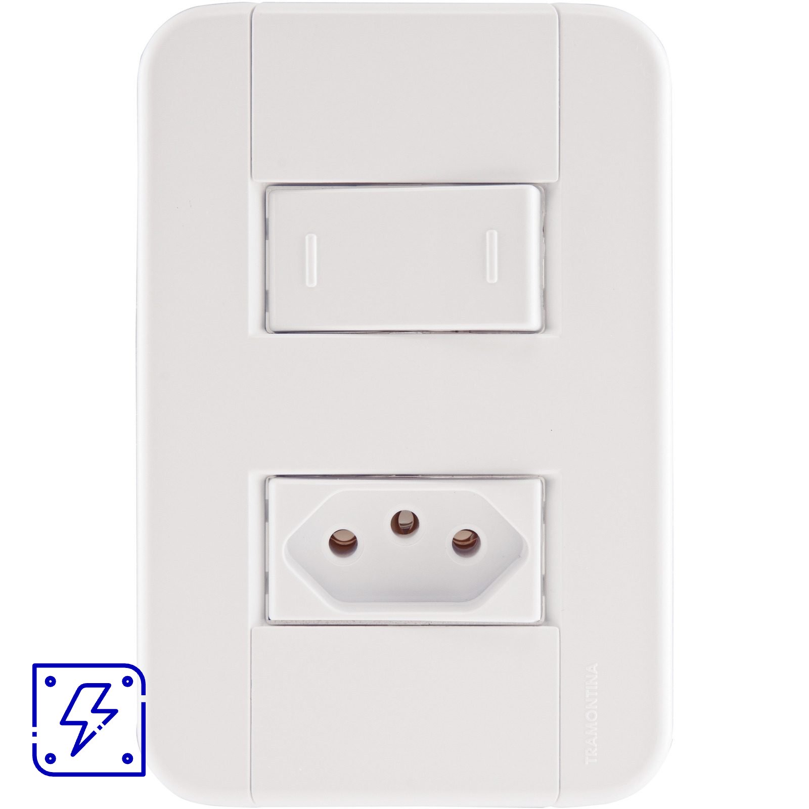 Conjunto 4x2 com 1 Interruptor Paralelo 10 A 250 V e 1 Tomada 2P+T 20 A 250 V Tramontina Tablet Branco 10 UNIDADES EMB.MINIMA