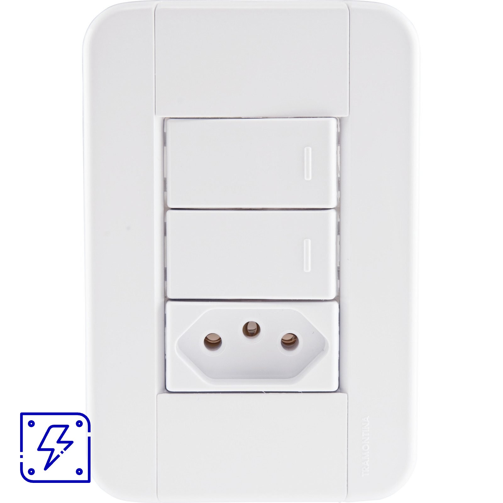 Conjunto 4x2 com 2 Interruptores Simples 10 A 250 V e 1 Tomada 2P+T 20 A 250 V Tramontina Tablet Branco 10 UNIDADES EMB.MINIMA