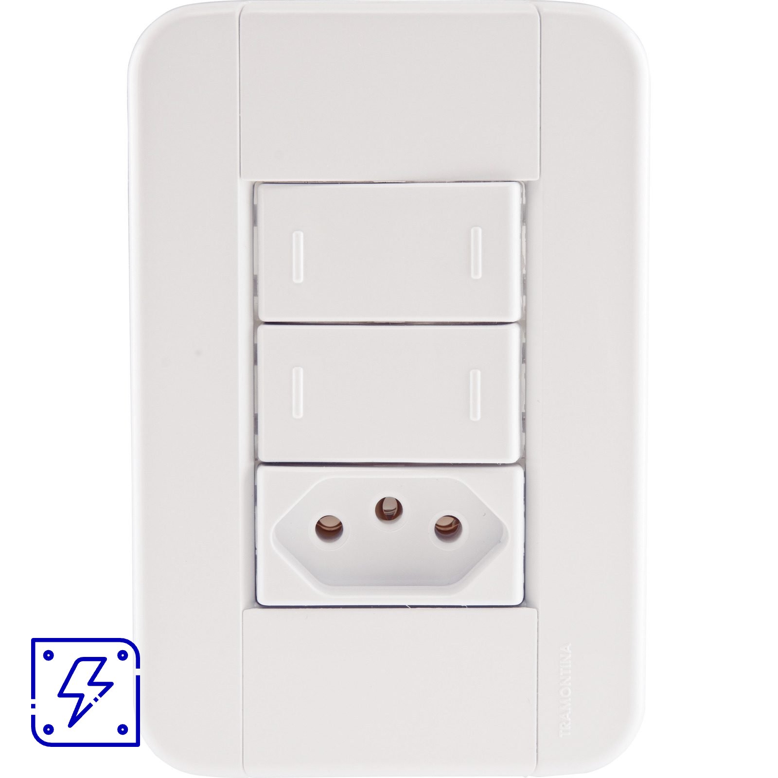 Conjunto 4x2 com 2 Interruptores Paralelos 10 A 250 V e 1 Tomada 2P+T 20 A 250 V Tramontina Tablet Branco 10 UNIDADES EMB.MINIMA