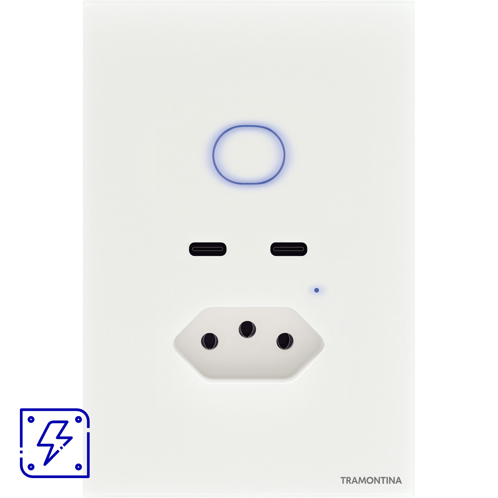 Interruptor Tramontina Onne Smart Branco com 1 Tecla 1 Tomada 2P+T 10 A e 2 USB-C 5 V 250 V 1 UNIDADES EMB.MINIMA