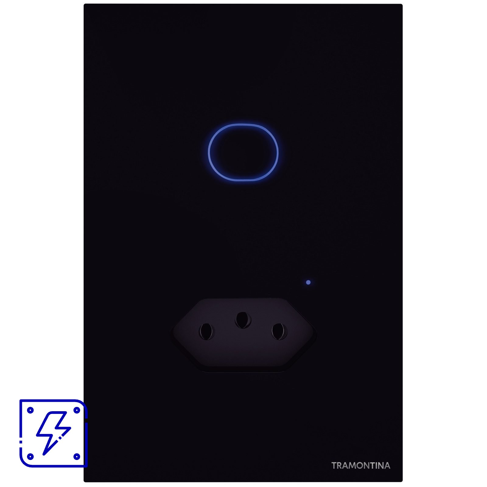 Interruptor Onne Touch Smart Tramontina Preto com 1 Tecla e 1 Tomada 2P+T 10 A 250 V 1 UNIDADES EMB.MINIMA