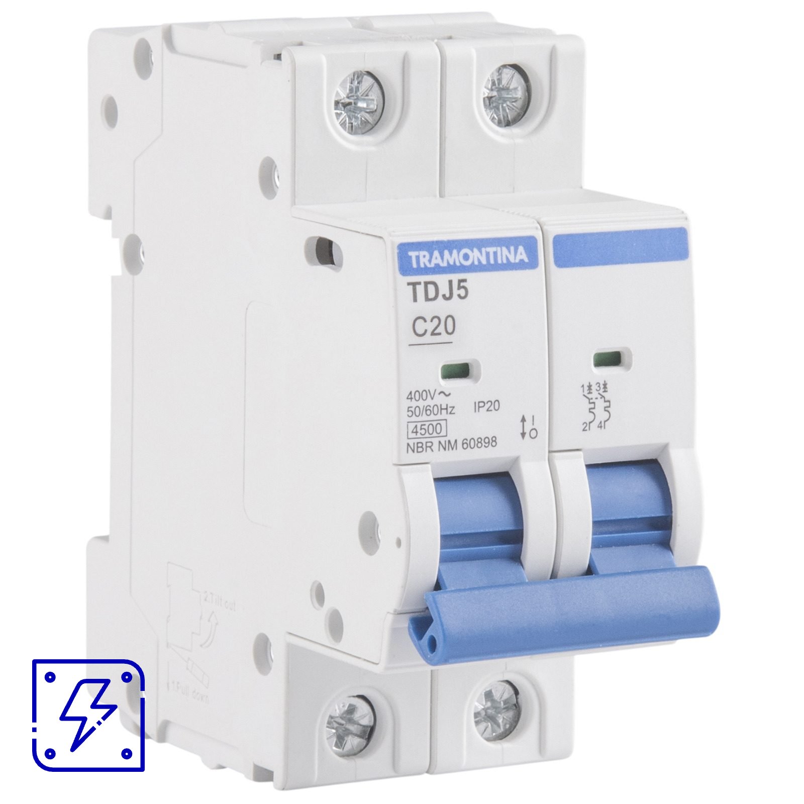 Minidisjuntor TDJ5-2C20 2 P 20 A 4,5 kA curva C Tramontina 6 UNIDADES EMB.MINIMA