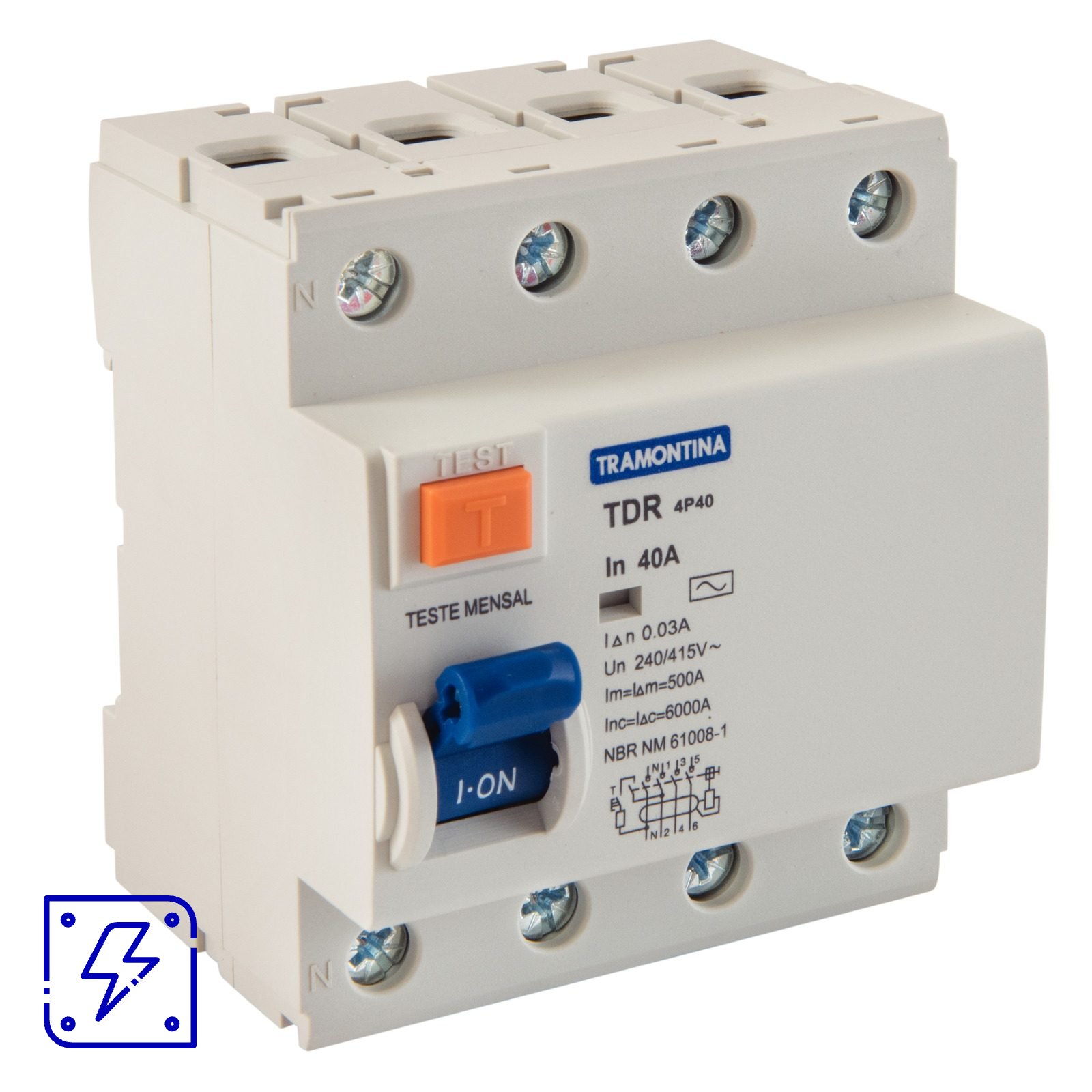 Interruptor TDR-40 4P 40 A 30 mA 6 KA Tramontina 1 UNIDADES EMB.MINIMA