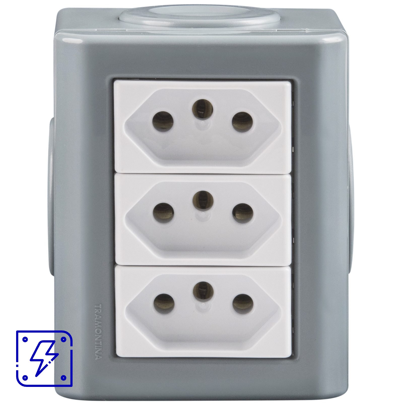 Conjunto Lizflex multiuso X cinza c/3 tomadas 2P+T 20A/250V brancas + 3 tampões 12 UNIDADES EMB.MINIMA
